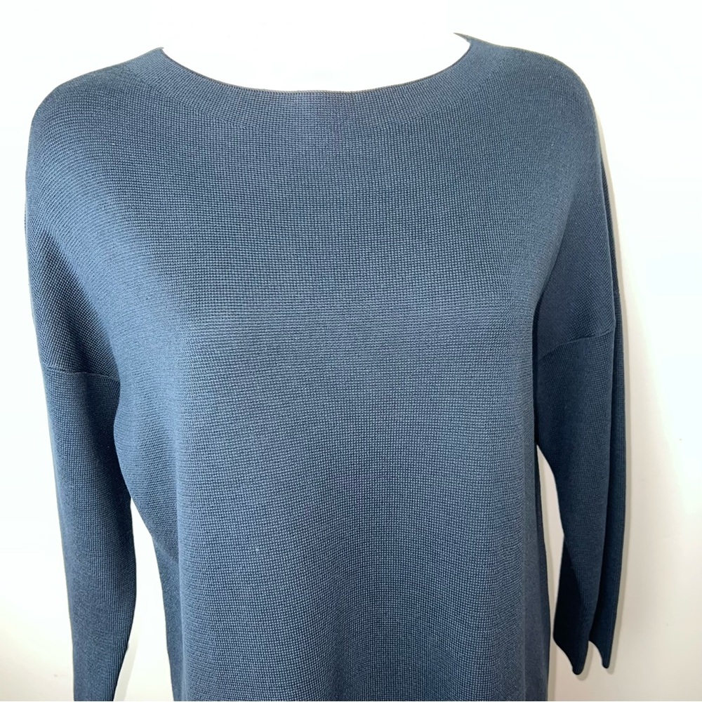 Eileen Fisher Slate Blue Silk / Organic Cotton Sweater Dress - Women’s S - Picture 3 of 8
